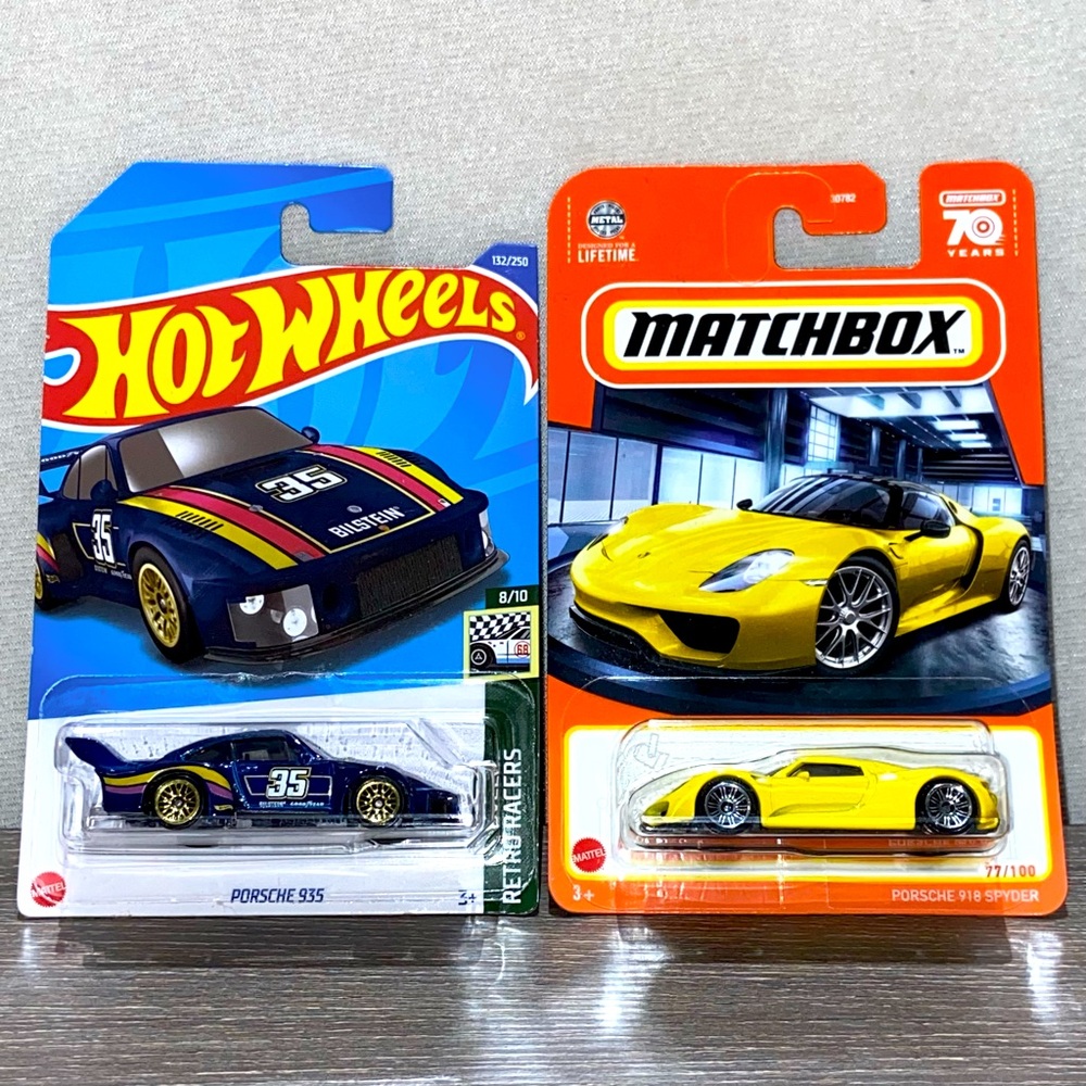 HOT WHEELS MATCHBOX Porsche 935 Blue Retro Racers & 918 Spyder Yellow Lot Of 2ea